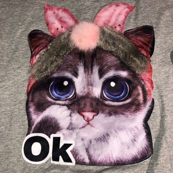 Women’s Large LC lizette collection Shirt. RARE Cat Face Anime Graphic LS - Picture 3 of 10